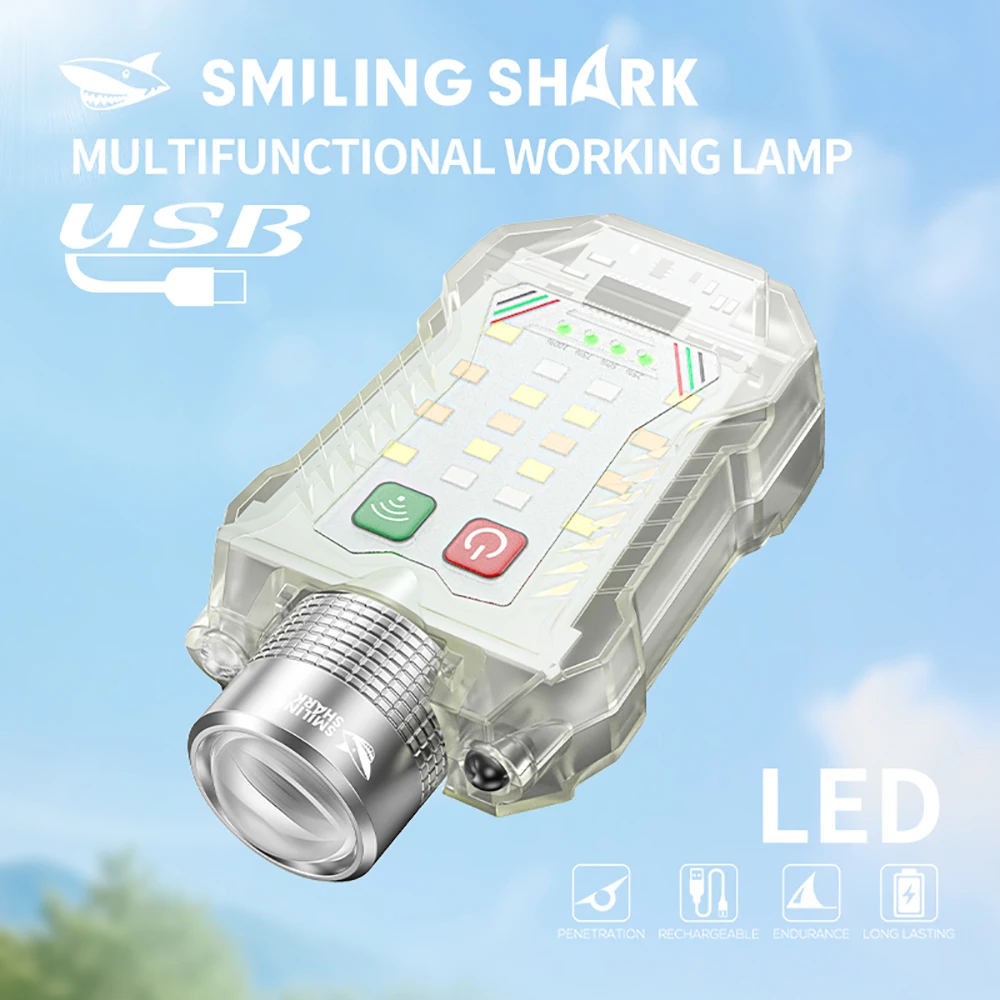 

1 шт. светодиодный фонарик Smiling Shark TIP-058A, супер яркий ручной фонарик, долговечная перезаряжаемая вспышка для улицы