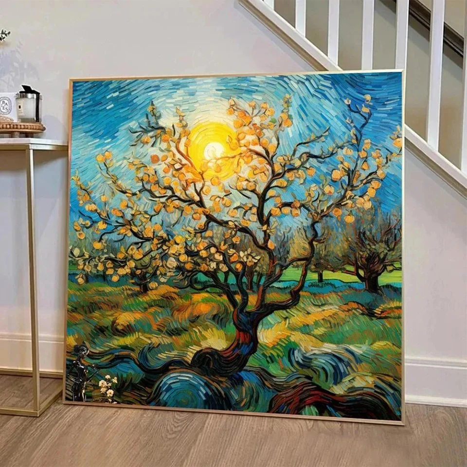 5DDIY Diamond Painting Abstract Starry Night Art Famous Van Gogh Almond Flower Painting Living Room Home Decoration Gift