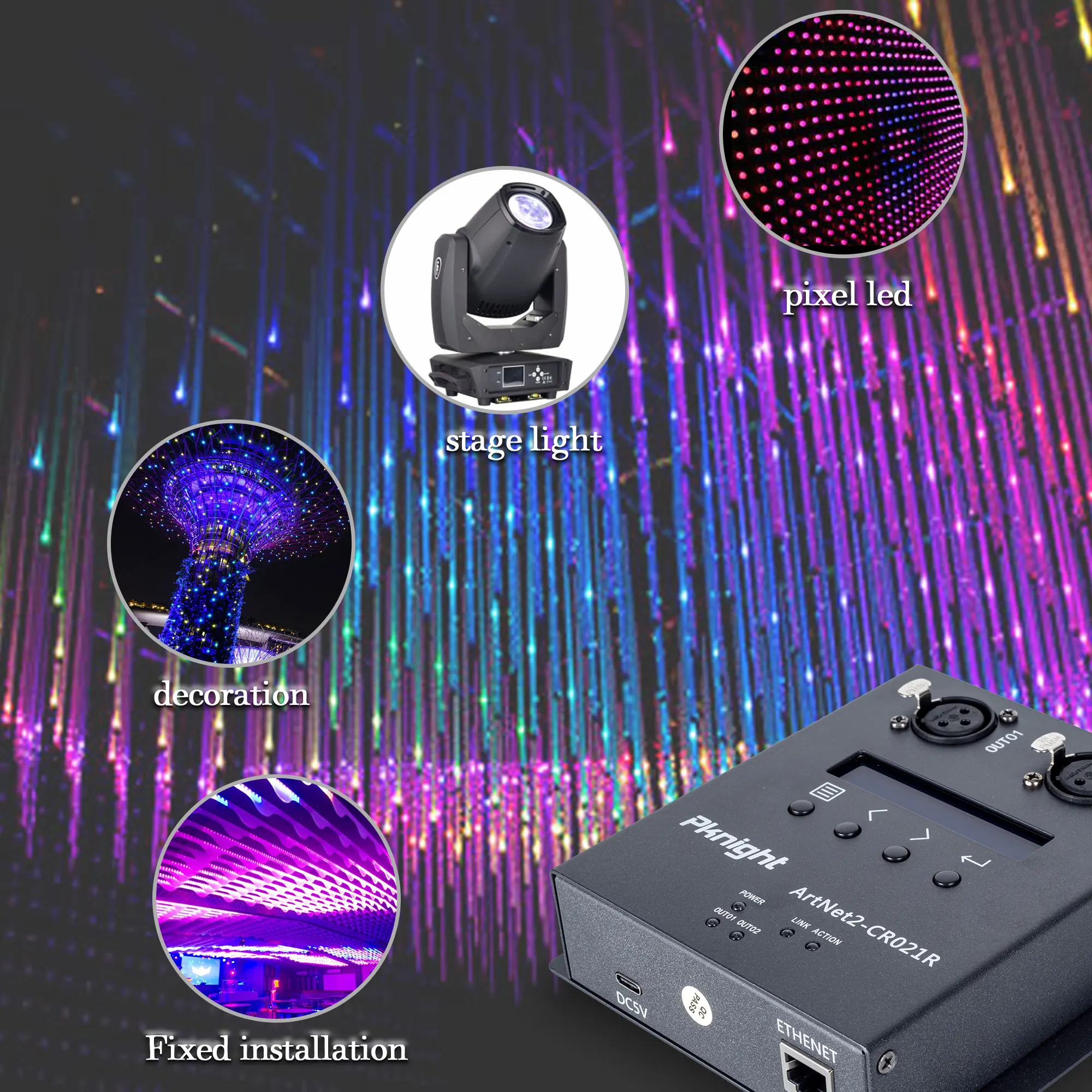 Imagem -06 - Pknight-controlador de Iluminação Ethernet Bi-direção Artnet Dmx 512 Universo Truss Montável Poe Interface