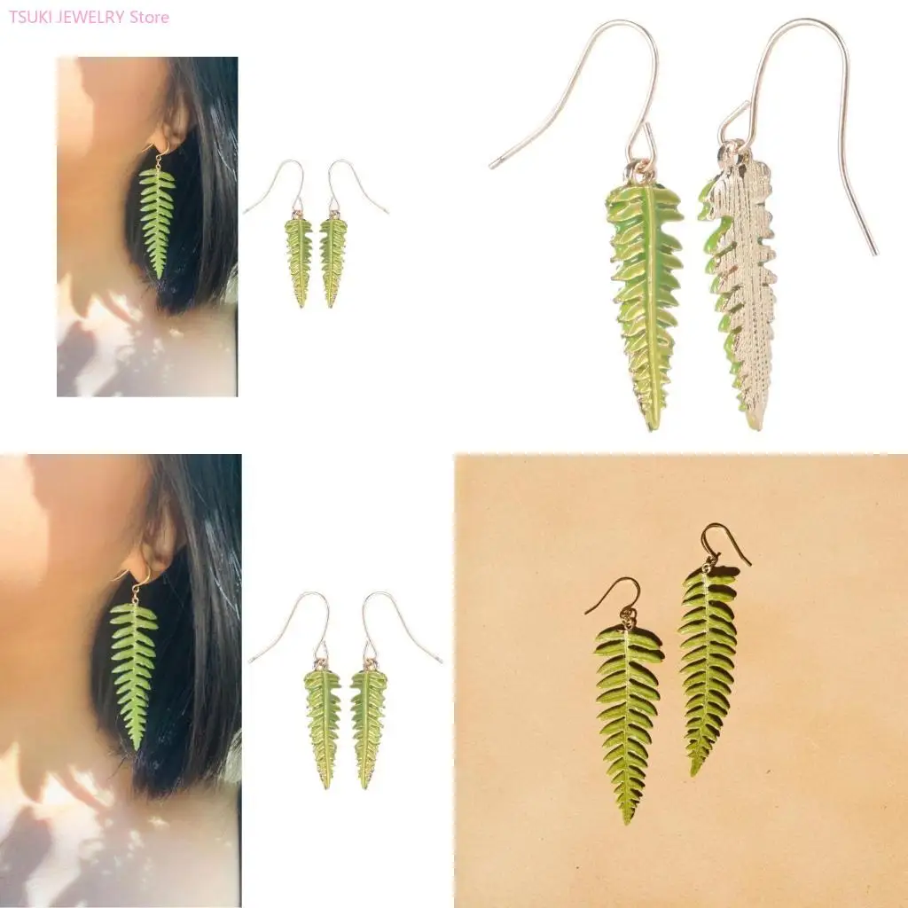 62KE Delicate Earring Unique Earring Bohemian Green Fern Earring