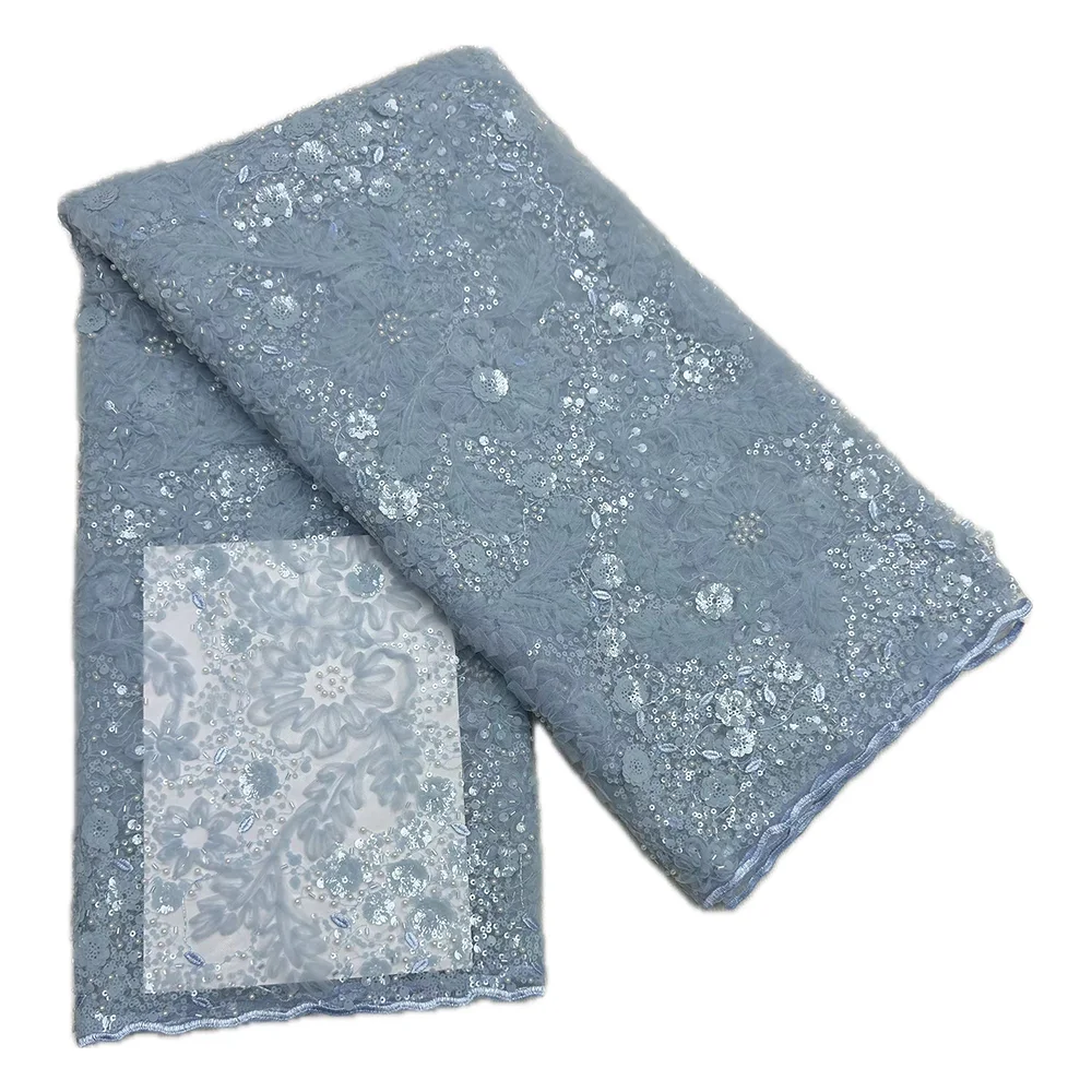 Новейшая высококачественная кружевная ткань с блестками и бисером, 5 ярдов, элегантный африканский тюль для свадебного платья, материал, кружево с вышивкой бисером