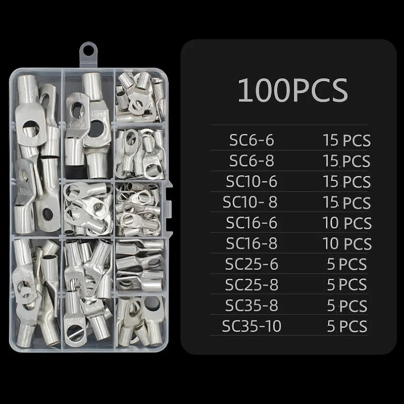 70/240PCS Ring Terminal Kabel Schuhe Lugs 35mm2 Verzinnte Kupfer Lug Draht Auge Anschlüsse Nackte 60 Terminals Lugs Draht Kupfer Kit
