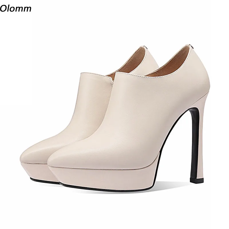 

Olomm Женские туфли-лодочки ручной работы из натуральной кожи, пикантные туфли на тонком высоком каблуке с острым носком, красивые бежевые, черные туфли для вечеринок, женские туфли размера США 3-9,5