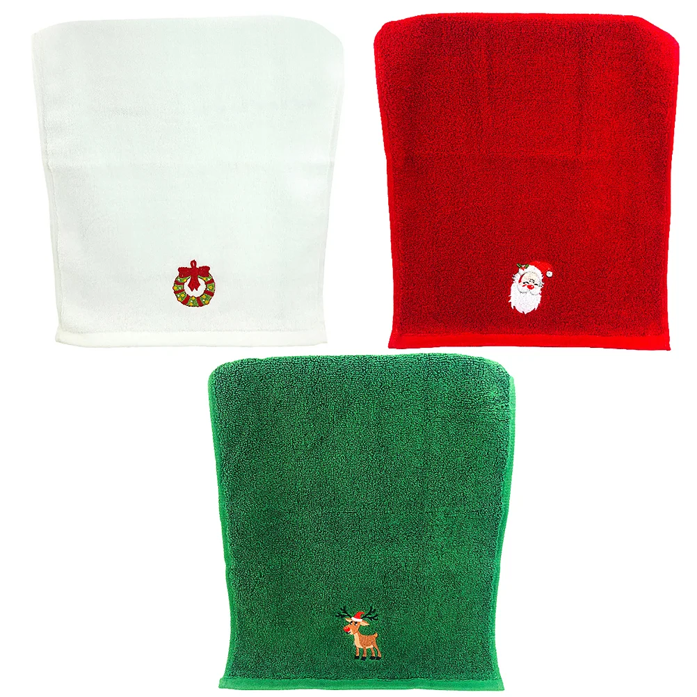 3 Pcs Christmas Towel Washing Xmas Cotton Wipes Embroidered Dish Towels Face-washing Baby