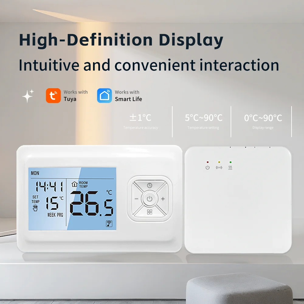 

Tuya умный Wi-Fi термостат для котла беспроводной Wi-Fi умный термостат на батарейках газовый котел с подогревом воды Alexa Google Home