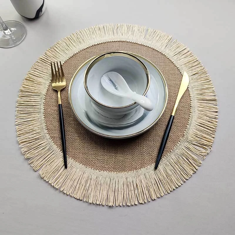 Round Tassel Placemats Kitchen Jute Table Mats Insulated Placemat Non-Slip Dining Table Mats Washable Place Mats Drop Shipping