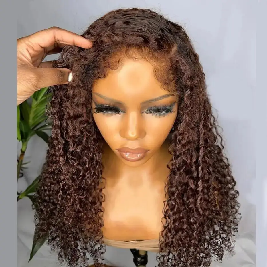 

Preplucked 180Density Natural 26" Brown Kinky Curly Lace Front Wig For Black Women Baby Hair Heat Resistant Glueless Daily Wigs