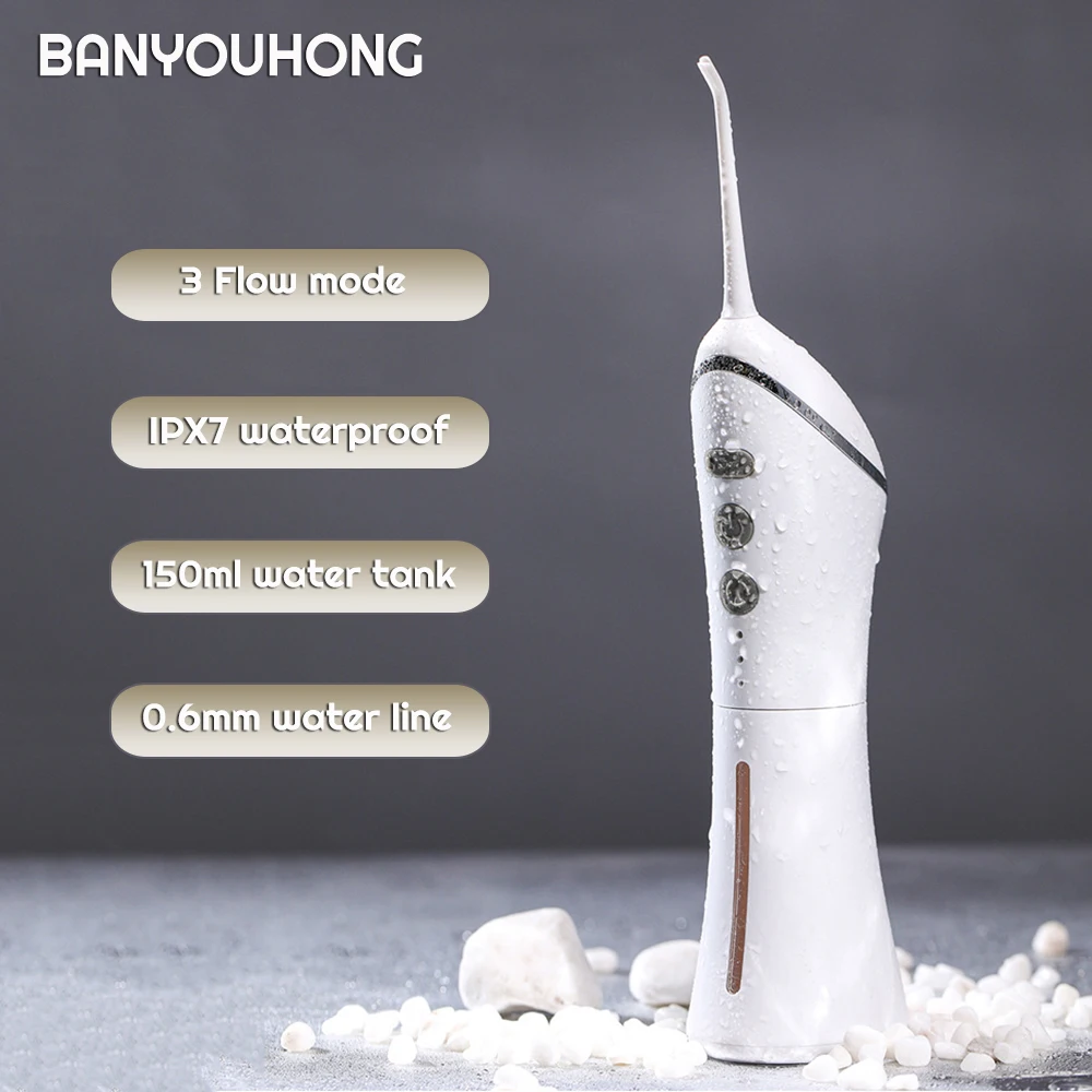 

Banyouhong Oral Irrigator USB Rechargeable Water Flosser Portable Dental Water Jet 150ML Water Tank Waterproof Teeth Cleaner