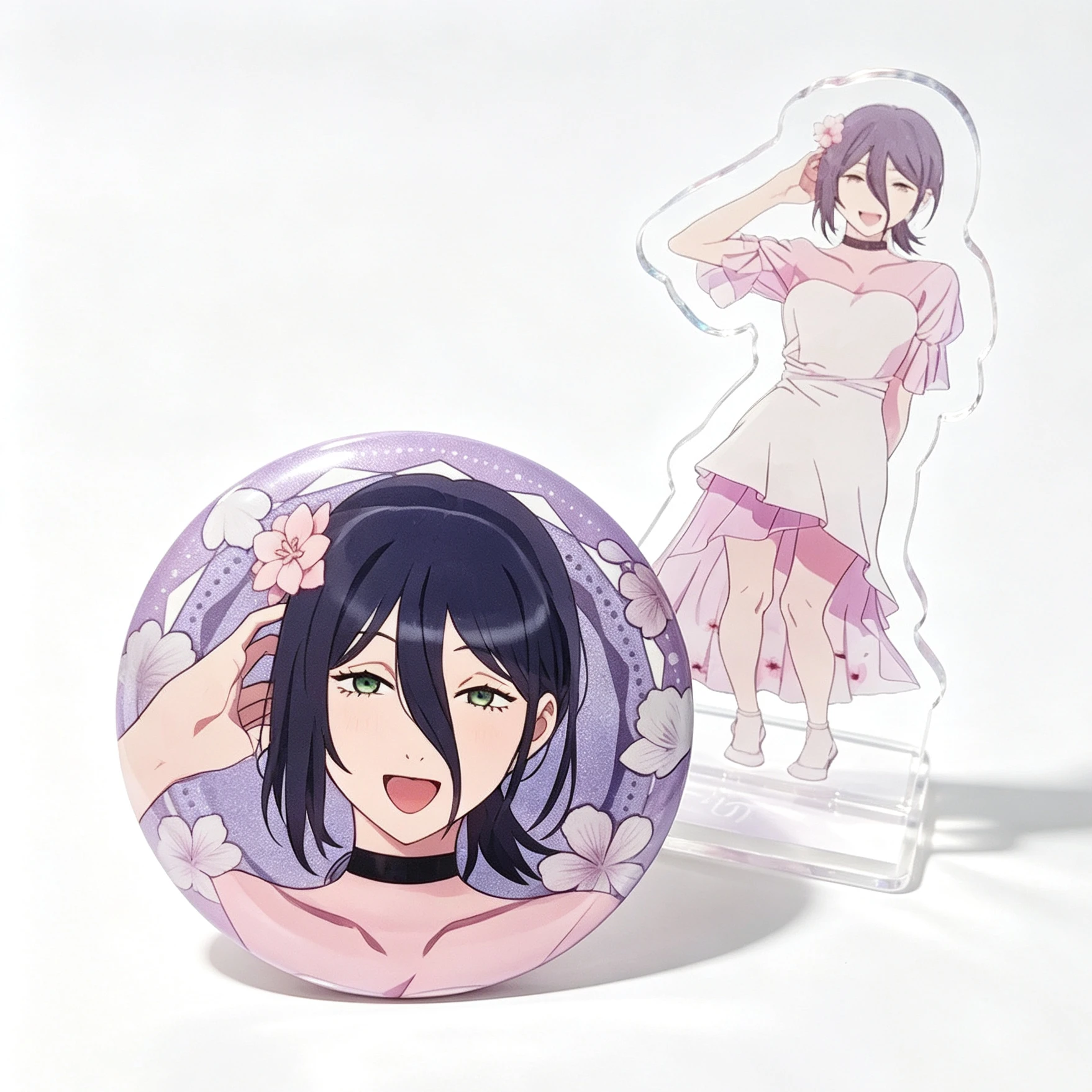 Kawaii Chainsaw Man Anime Reze Acrylic Standee Tin Badge Brooch Desktop Bag Ornament Collectible Birthday Gift for Reze Fans