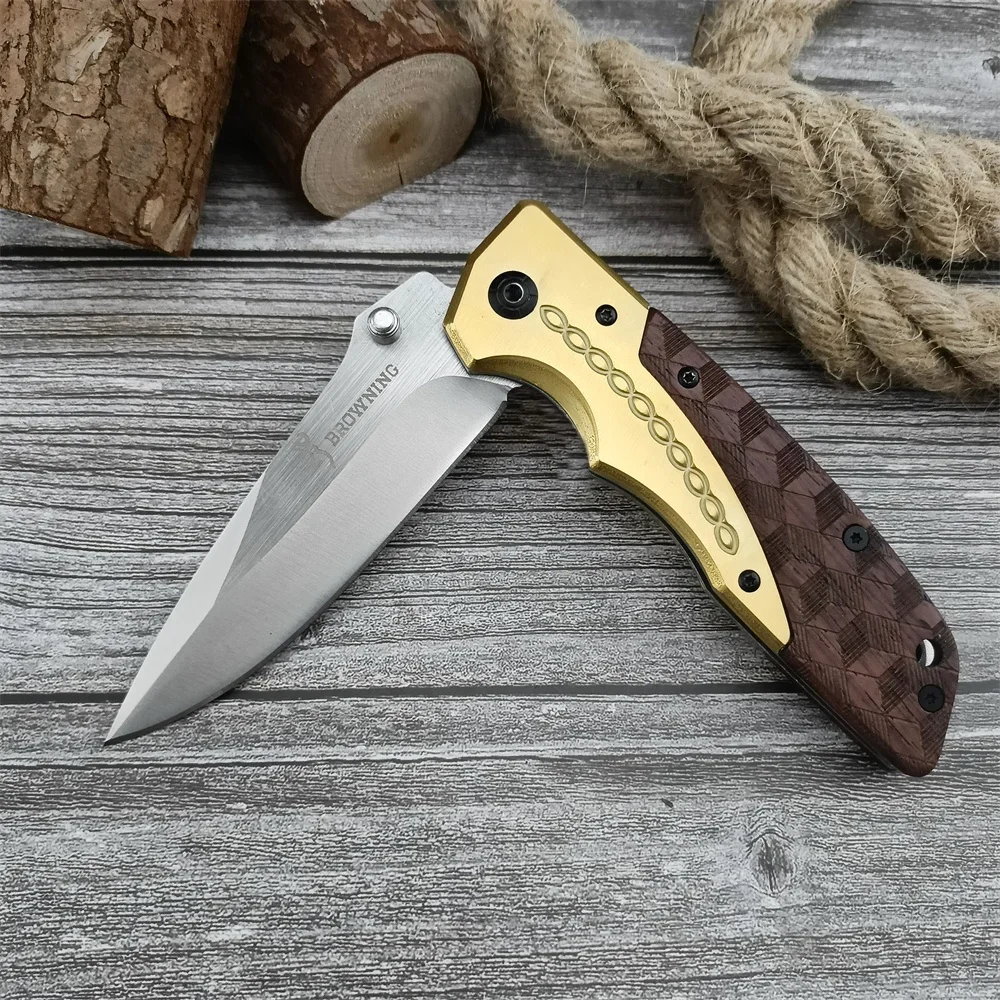 BN DA77 Folding Knife 5Cr13Mov Blade Wood + Brass Handle High Quality Knife Outdoor EDC Camping Hiking Survival Hunting Tool