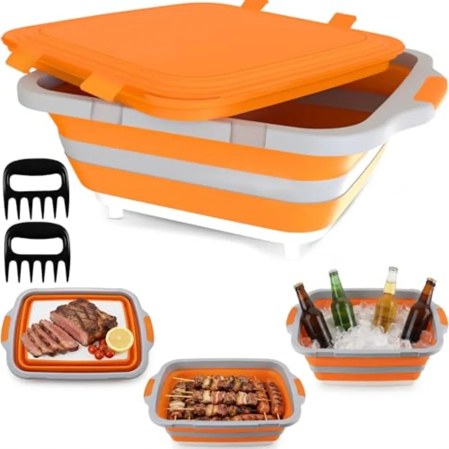 

Многофункциональная емкость MAYALEAD для подготовки к барбекю с 2 насадками-измельчителями мяса, складная разделочная доска с фиксирующимися крышками и функцией слива для удобства приготовления барбекю