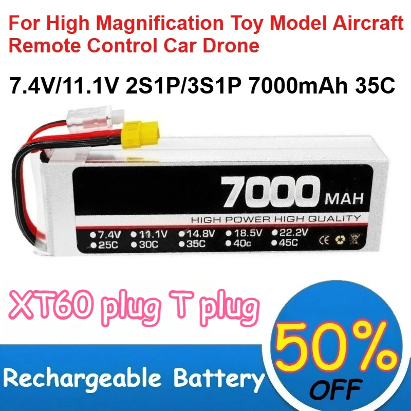 

7.4V/11.1V 2S1P/3S1P 7000mAh 35C Lithium Polymer Battery for High Magnification Toy Model Aircraft Remote Control Car Drone