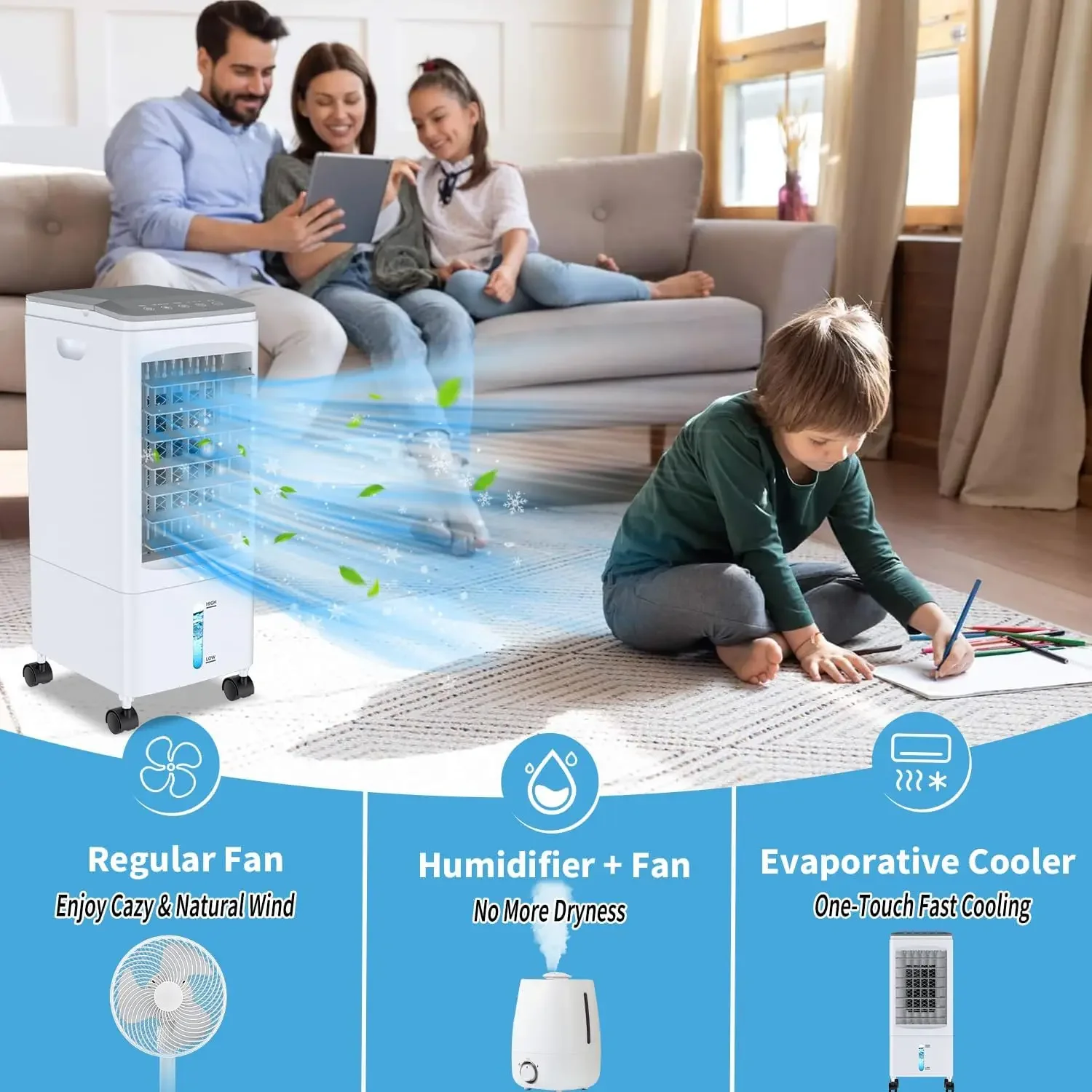 Efficiente condizionatore d'aria senza finestre con serbatoio da 1.45 galloni per un raffreddamento rapido nelle stanze-3 velocità, funzione di rotazione, Timer - Room AC