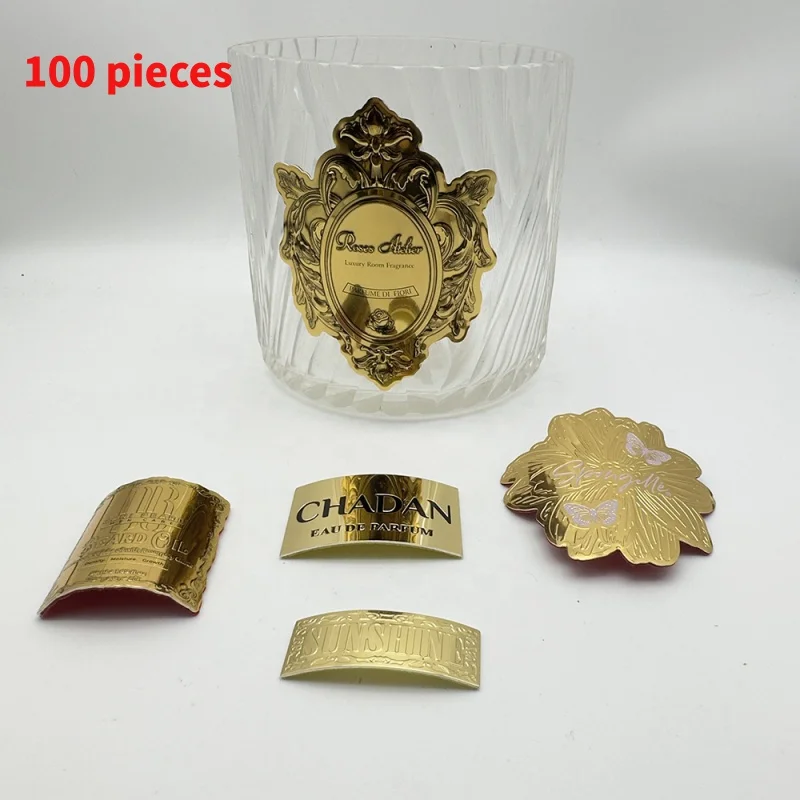 

10 0.Zhang.Custom.Custom luxury Embossed Metal Adhesive Perfume Package Label Candle jar Sticker labels