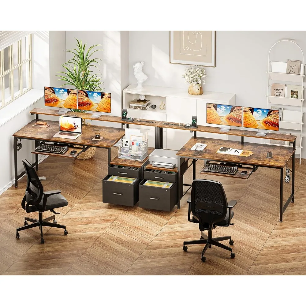 

55" Computer Desk with Drawers and Keyboard Tray, Office Desk with Power Outlet and Printer Space