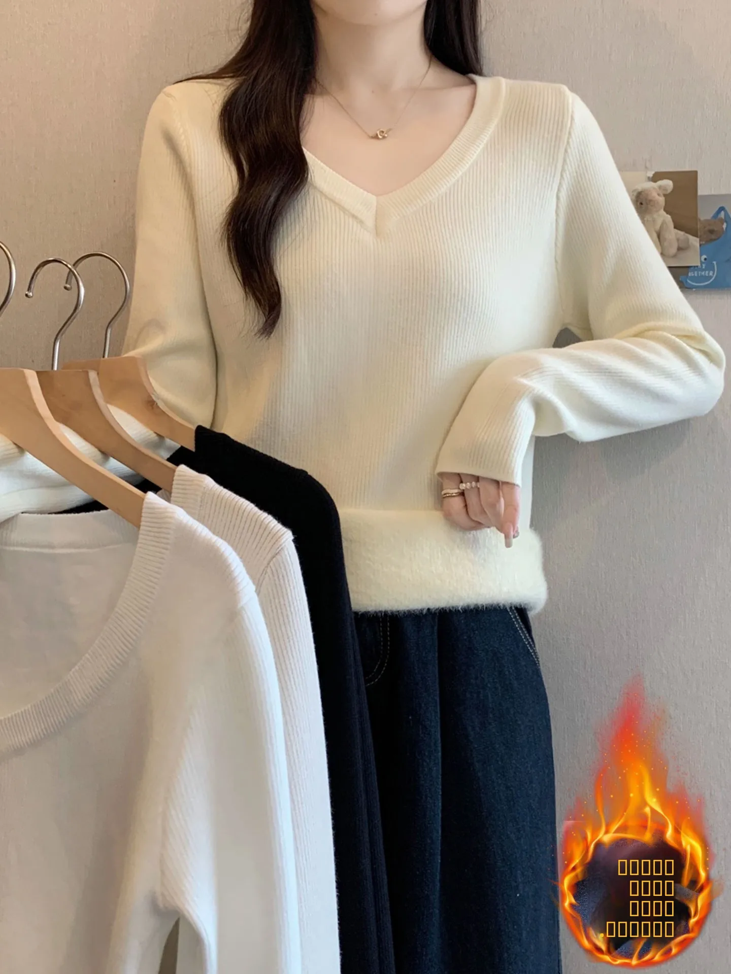 

Женская утепленная трикотажная базовая футболка с V-образным вырезом, повседневная, больших размеров, для ношения под одеждой, осенне-зимний термотоп