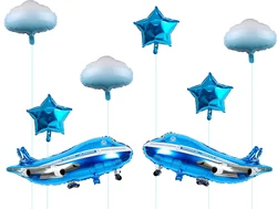 2pcs Large Blue Airplane Aluminum Film Balloon Boy Pilot Theme Birthday Party Decoration