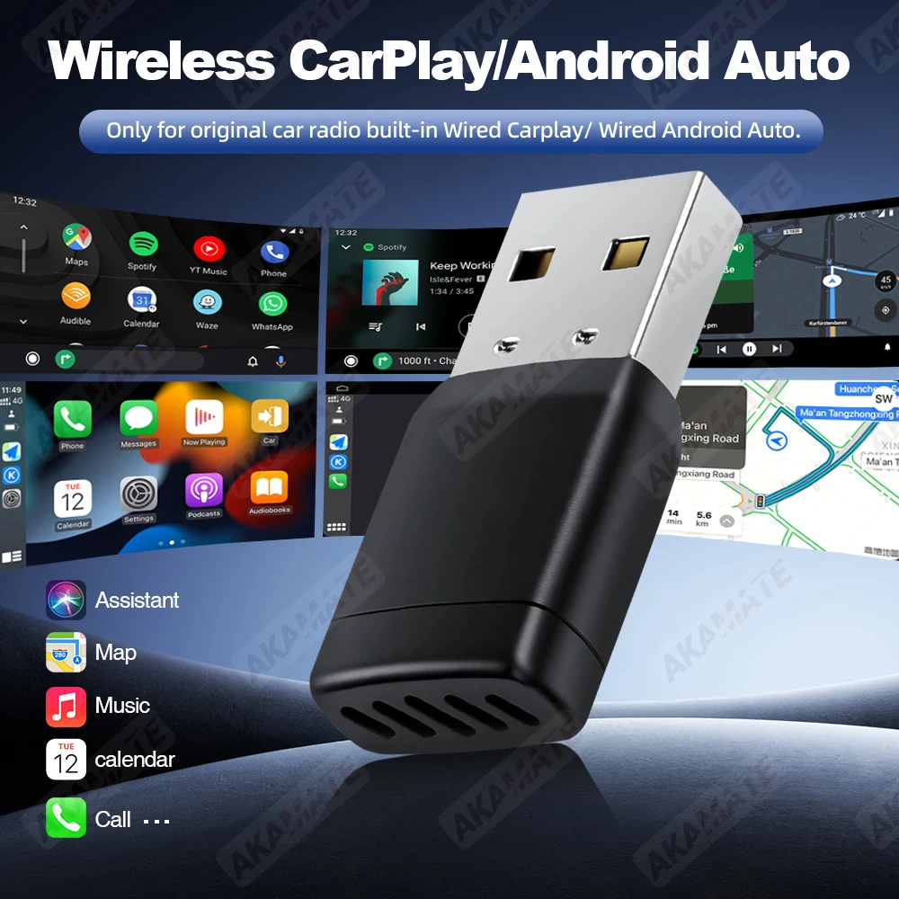 محول CarPlay اللاسلكي المحمول Android التوصيل والتشغيل التلقائي بلوتوث لراديو السيارة الأصلي السلكي إلى اللاسلكي 2in1 Super Mini