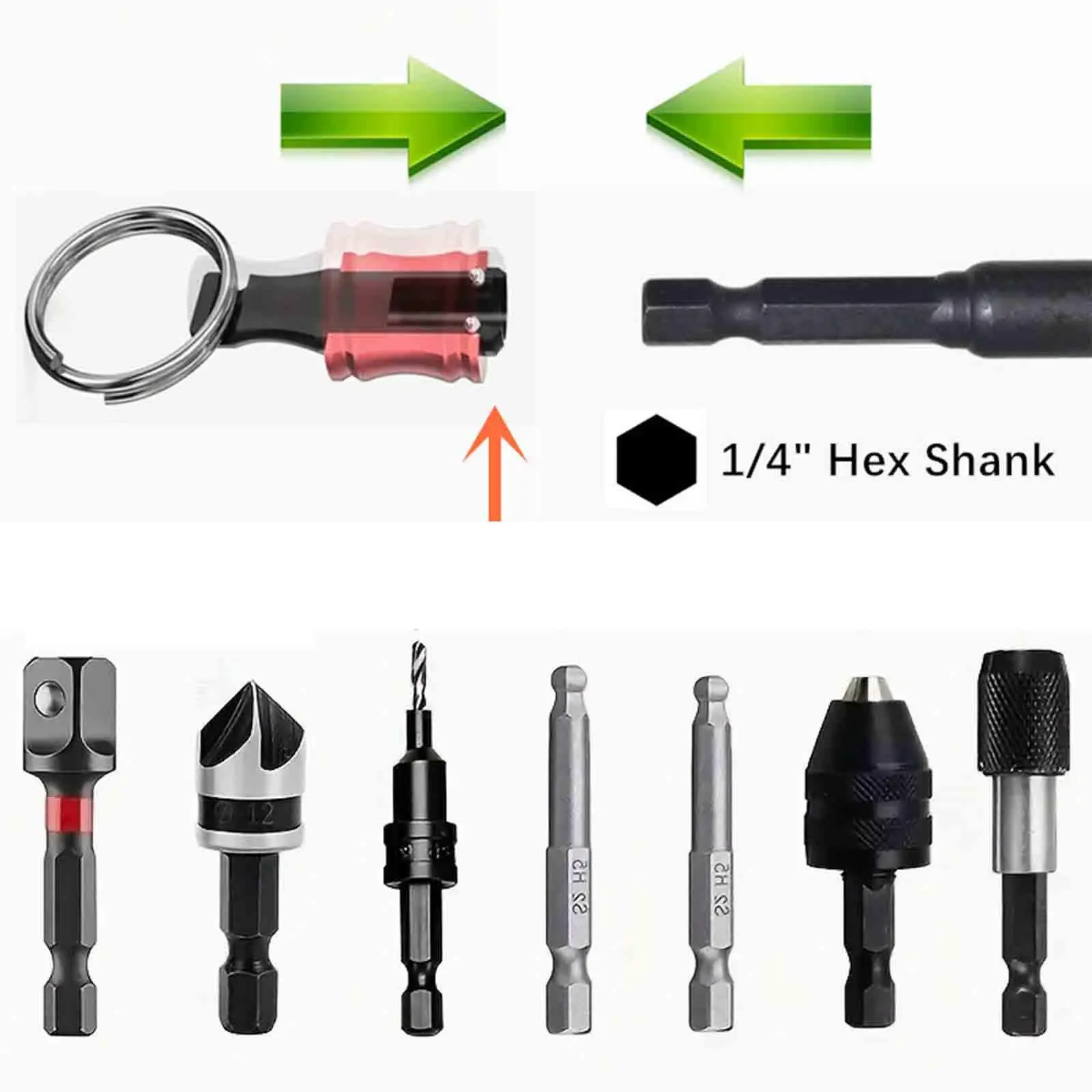 Metal Screwdriver Bits Holder Keychain with 1/4 Hex Shank Quick Change Extension Bar Adapter for Hand Driver Drill Screw Bits