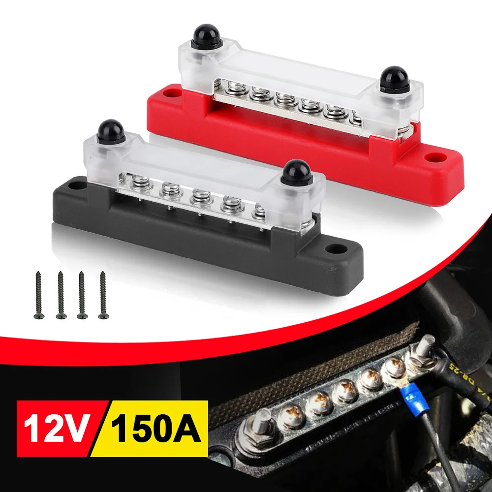 Automotive fuse Terminal Bus Bar 12v 5/6 Point 1/4 Inch M6 Stud 150A  Electrical Power Distribution  Bus Bar for Truck Boat RV