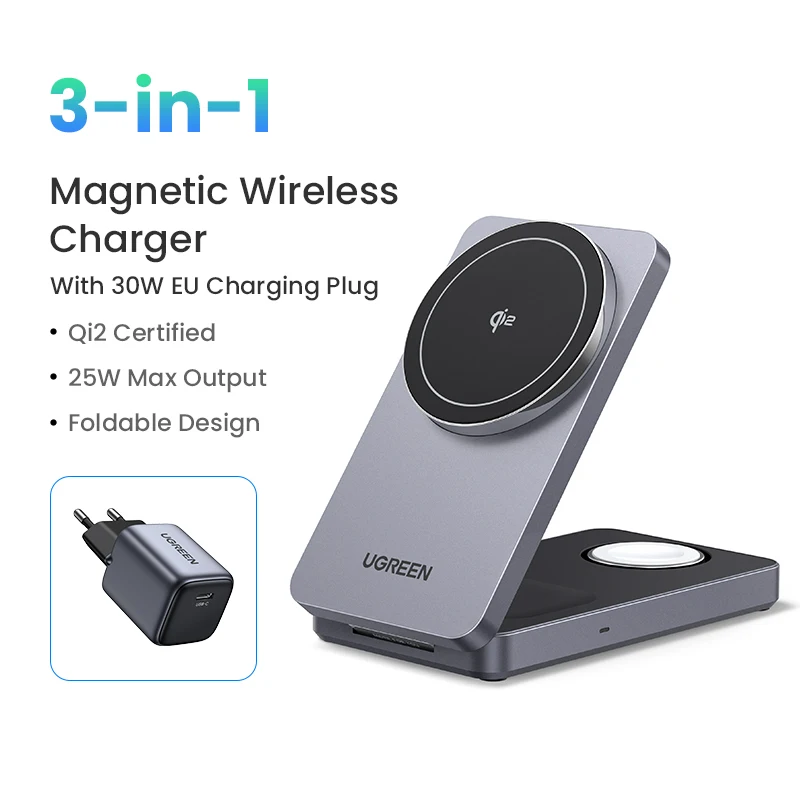 UGREEN 3-in-1 MFi 15W MAX Magnetic Wireless Charger Qi2 Charging