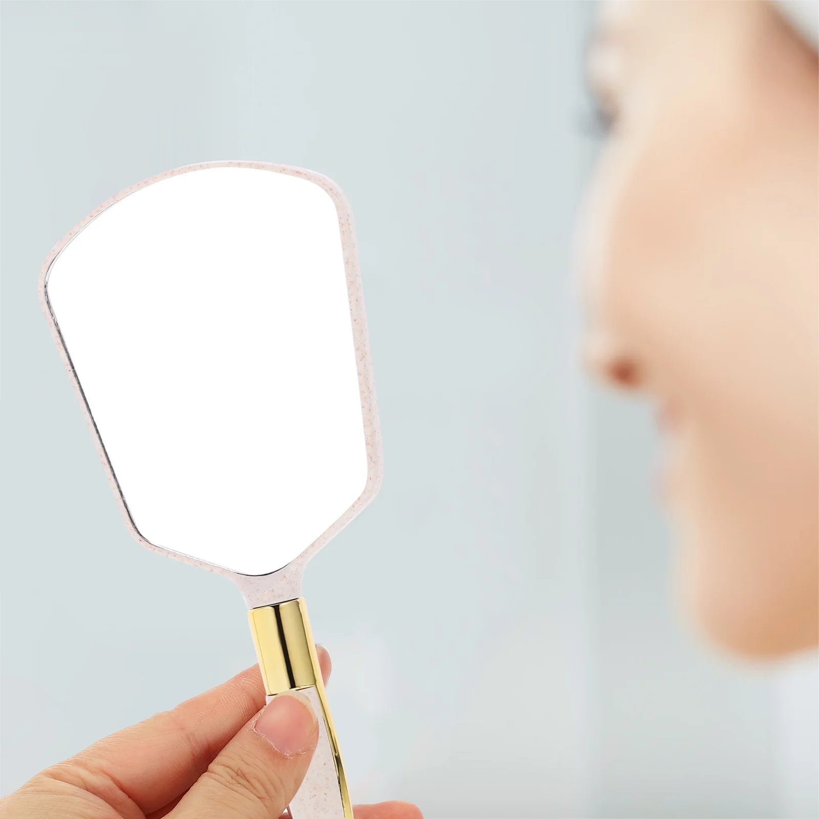 

Simple Square Mirror Beige Premium ABS Glass Lightweight Shatter Resistant Clear View Stylish Home Bathroom Wall Decor