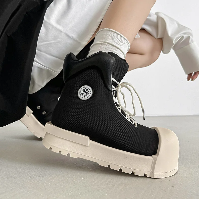 

2024 New Women Big Head Canvas Thick Sole Heightening High Top Versatile Couple Sports and Leisure Trendy Shoes Men