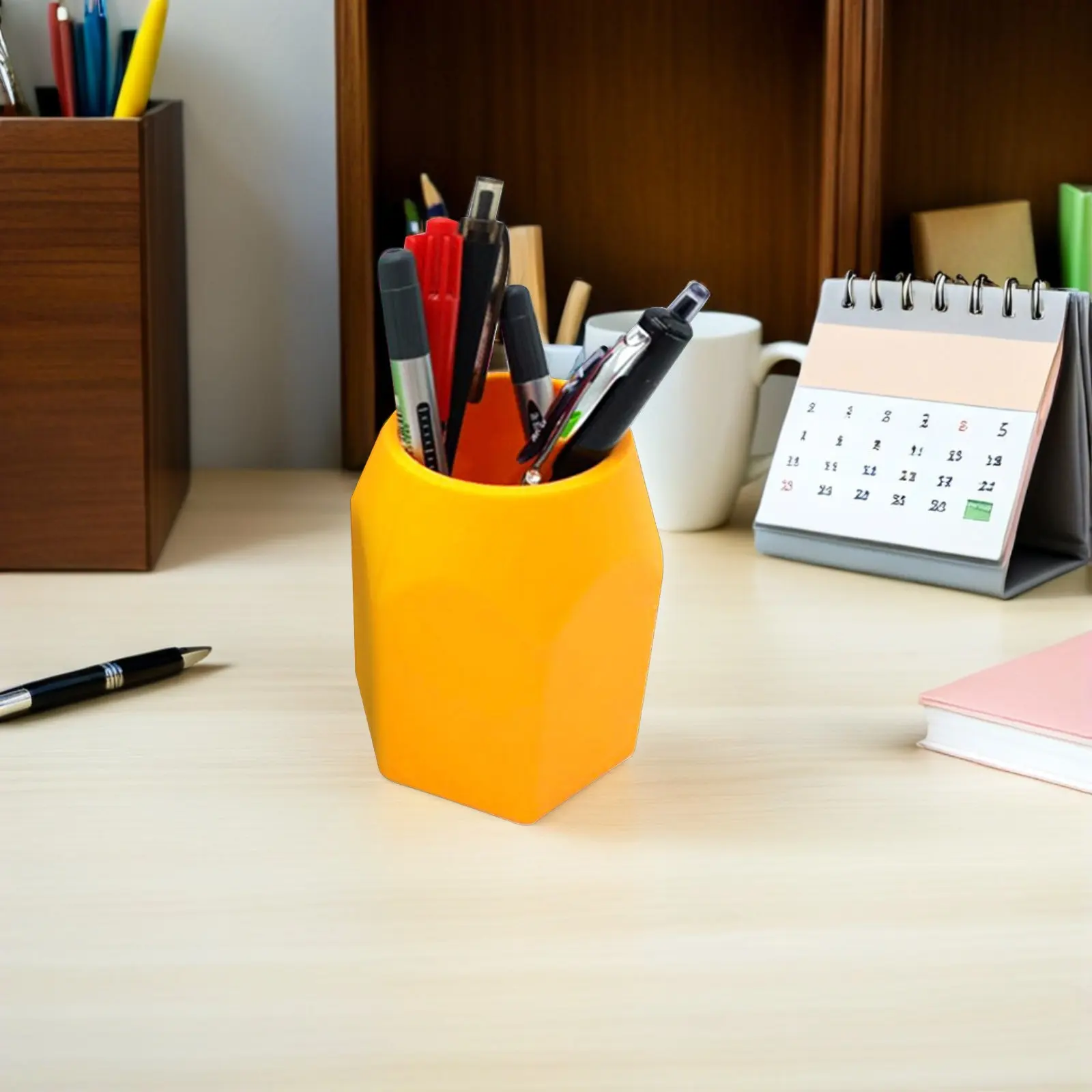 Silicone Pen Holder Round Orange Sturdy Desktop Pencil Organizer Stationery Container for School Office Desk Tidy Use