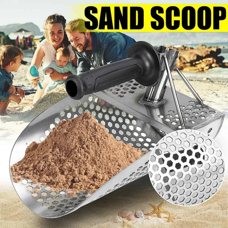 

Beach Treasure Hunting Sand Scoop For Metal Detecting Hand Held Stainless Steel With Hexahedron 7Mm Holes Fast Underwater Search