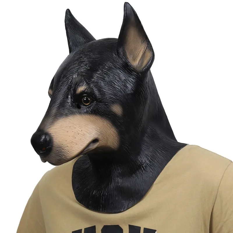 

Realistic Dog Mask Black Doberman Head Funny Latex Animal Mask Fancy Dress Carnival Party Halloween Cosplay Costume Mask for Men