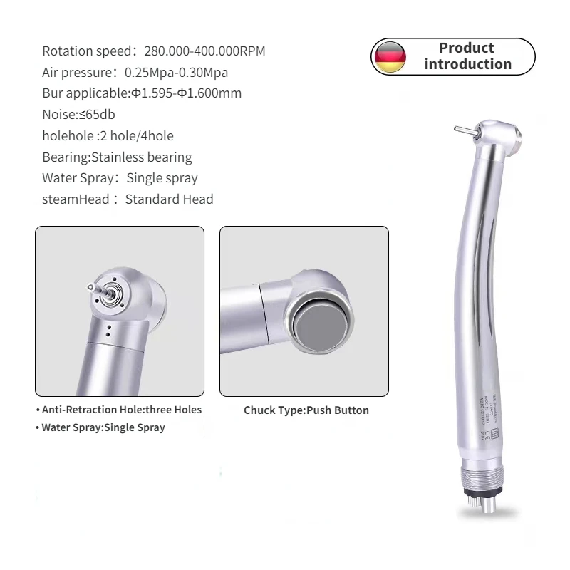 Dental Super Silent High Speed Air Turbine Handpiece For Dentist Materials Single  Water Spray Handpiec 2/4Holes Push Button