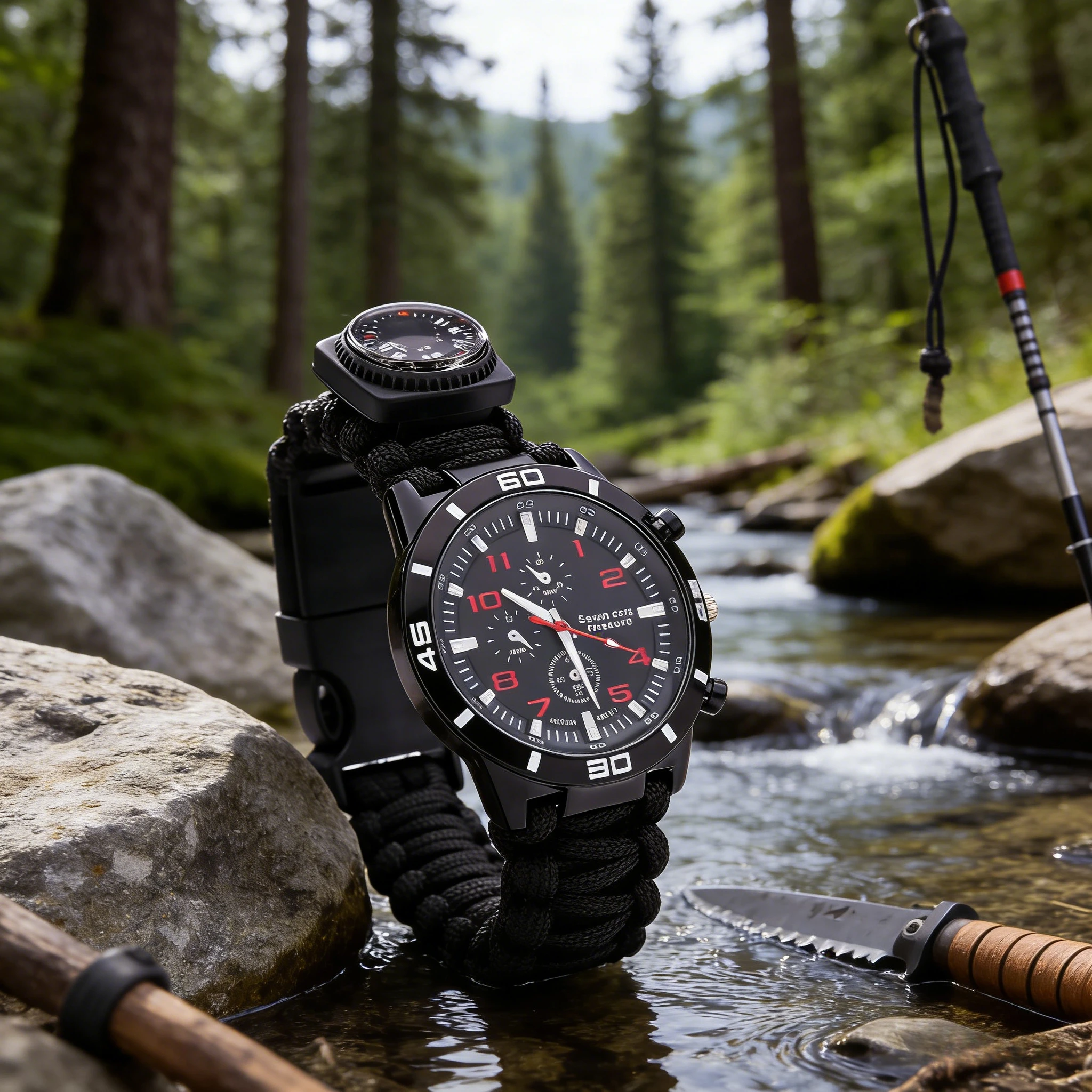 

Multifunctional Outdoor Fire Starter with Watch Umbrella Rope Weaving Bracelet with Compass Survival Kit Design for Adventure