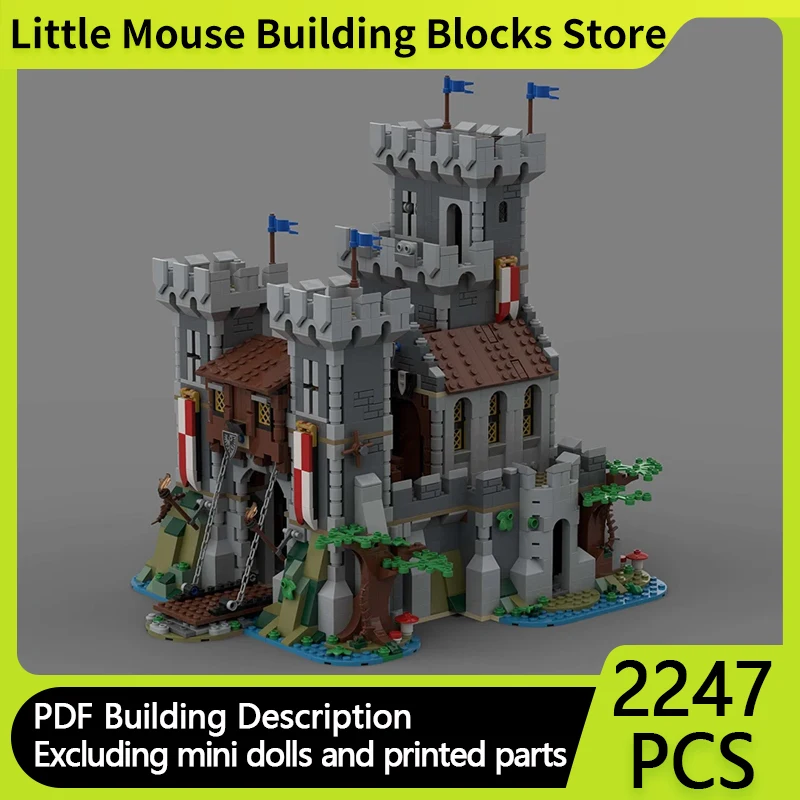 Modelo de Castillo Medieval MOC, bloques de construcción, águila negra, León, Castillo Modular, regalos de tecnología, ensamblaje de vacaciones, juguetes para niños, traje