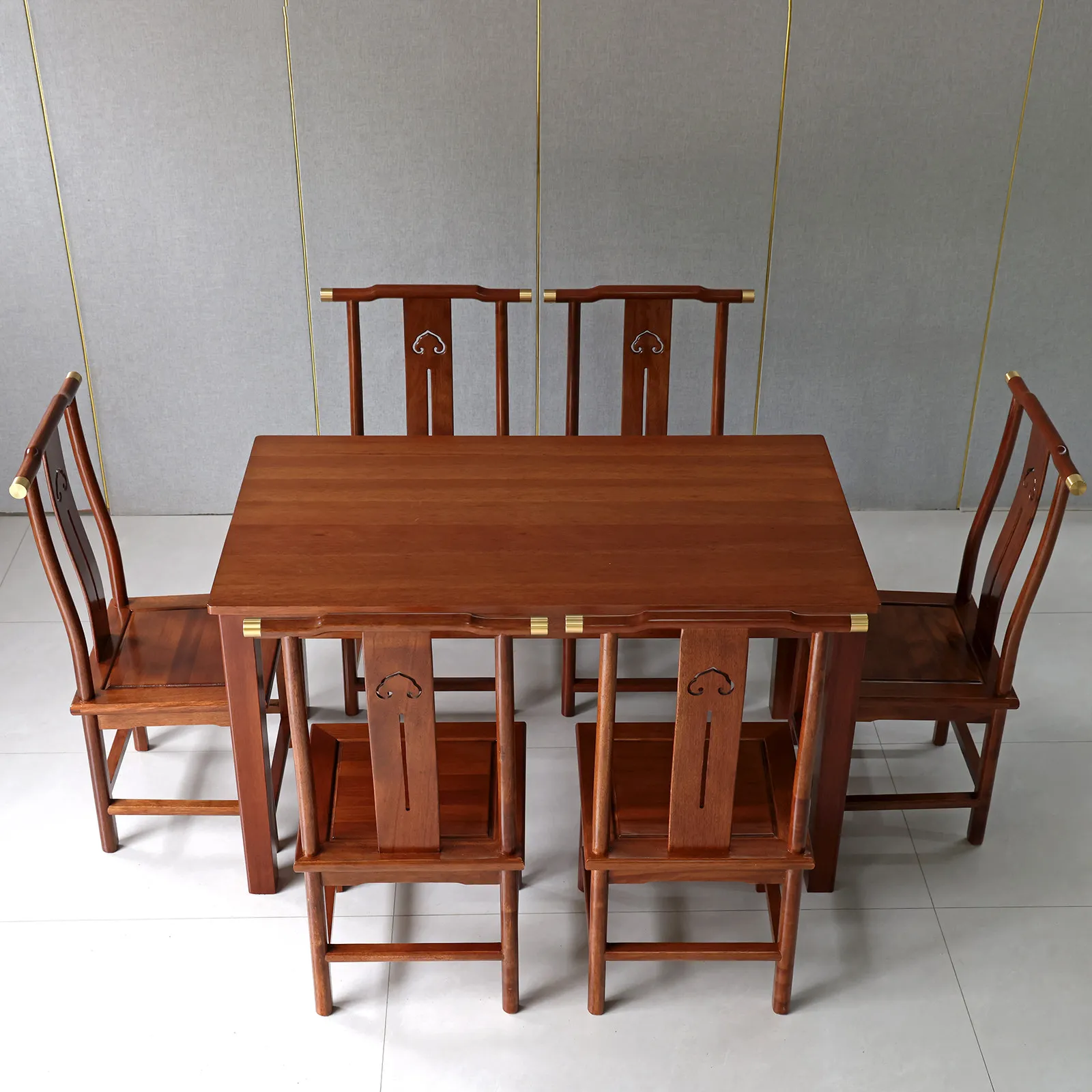 For Golden Pearwood Dining Table Set, Solid Wood Rectangle Kitchen Table with Chairs, Minimalist Home Furniture
