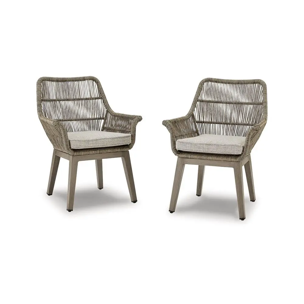 

Beach Front Casual Outdoor Arm Chair with AllWeather Cushion, Set of 2, Resin Wicker with Aluminum Frame, 18.5 Seat Height, Bei