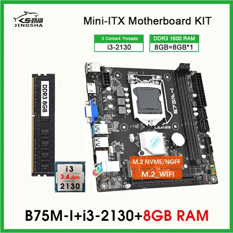 B75 placa mae lga 1155 kit i3 2130 processor 1*8GB DDR3 1600MHz Desktop RAM Support WIFI NVME M.2 mini itx motherboard combo