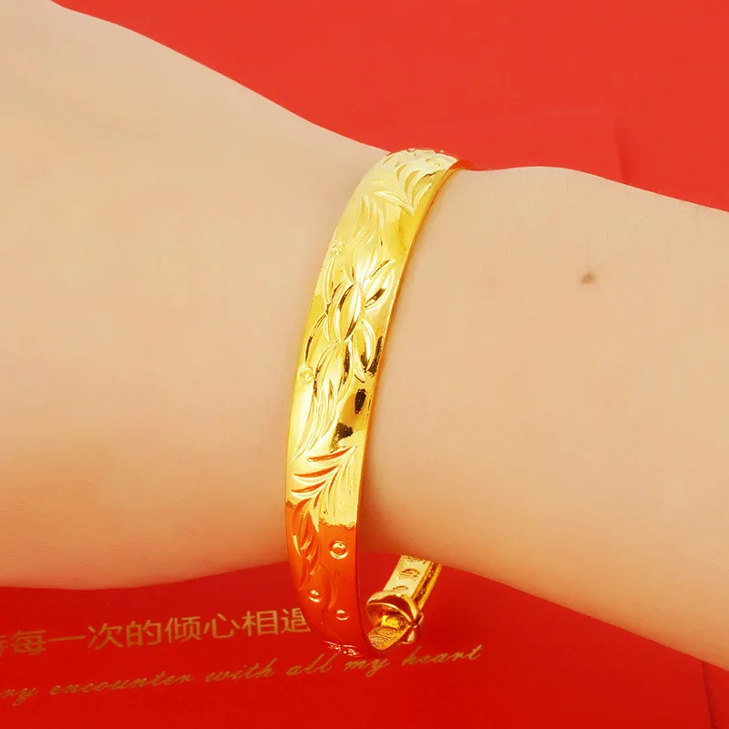 Premium 24K Goldfish Push and Zipper Women AU999 Real Gold Fashion Temperament Star Dragon and Phoenix Bracelet