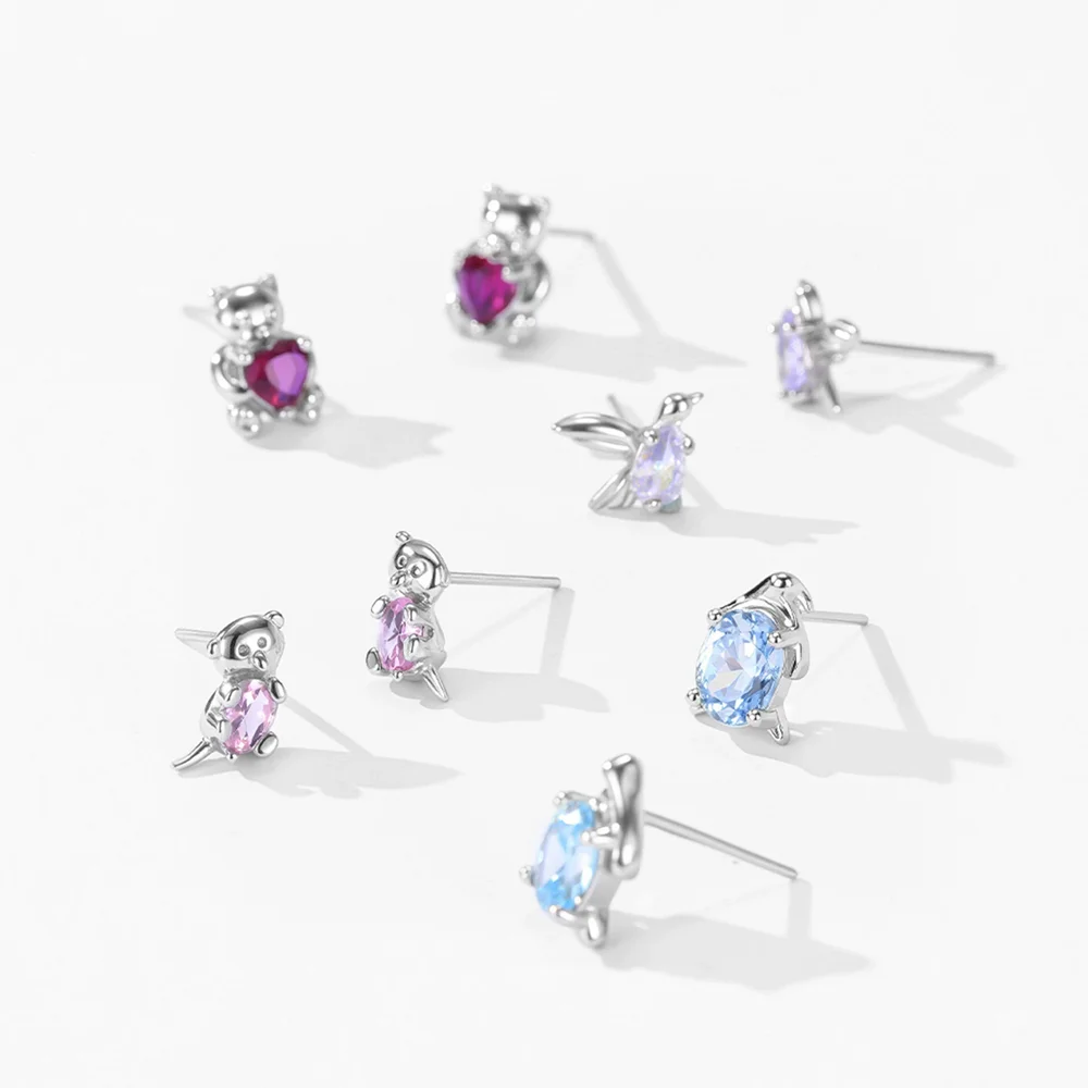 

S925 sterling silver women's earrings plated with platinum zircon, animal birds, popular fashion jewelry, party accessories