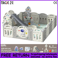 Astronaut-Themed Baby Playpen - Foldable Plastic Fence with Car Steering Wheel & Basketball Hoop for Kids over 3 Months