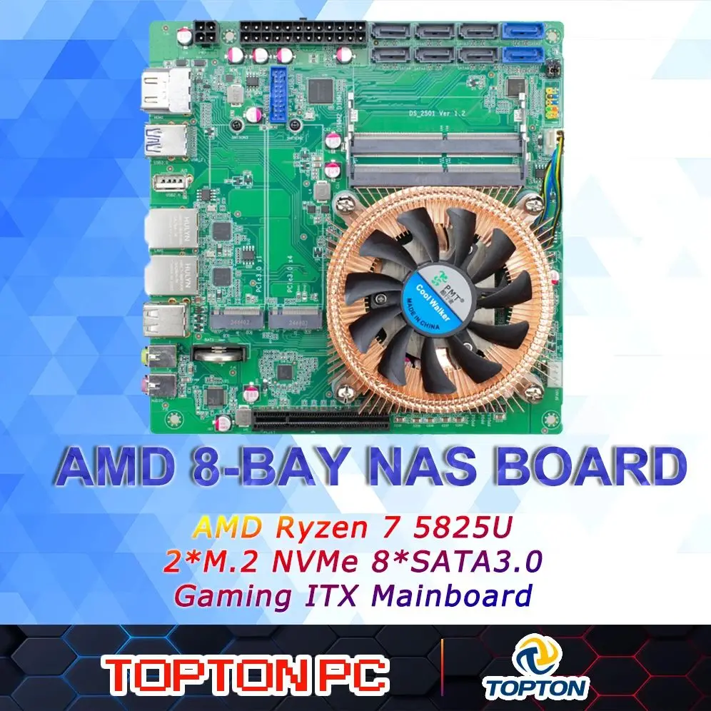 8-Bay AMD Ryzen 7 5825U 5800H NAS Motherboard 1*8XPCIE3.0 2*Intel i226-V 2.5G 2*M.2 NVMe 8*SATA3.0 DDR5 Firewall ITX Mainboard