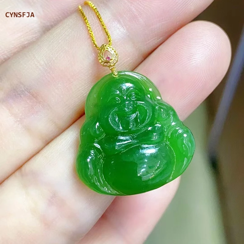 

CYNSFJA New Real Rare Certified Natural Hetian Jasper Nephrite Jade Lucky Buddha Jade Charms Hand-carved Hand Carved Bless Gifts