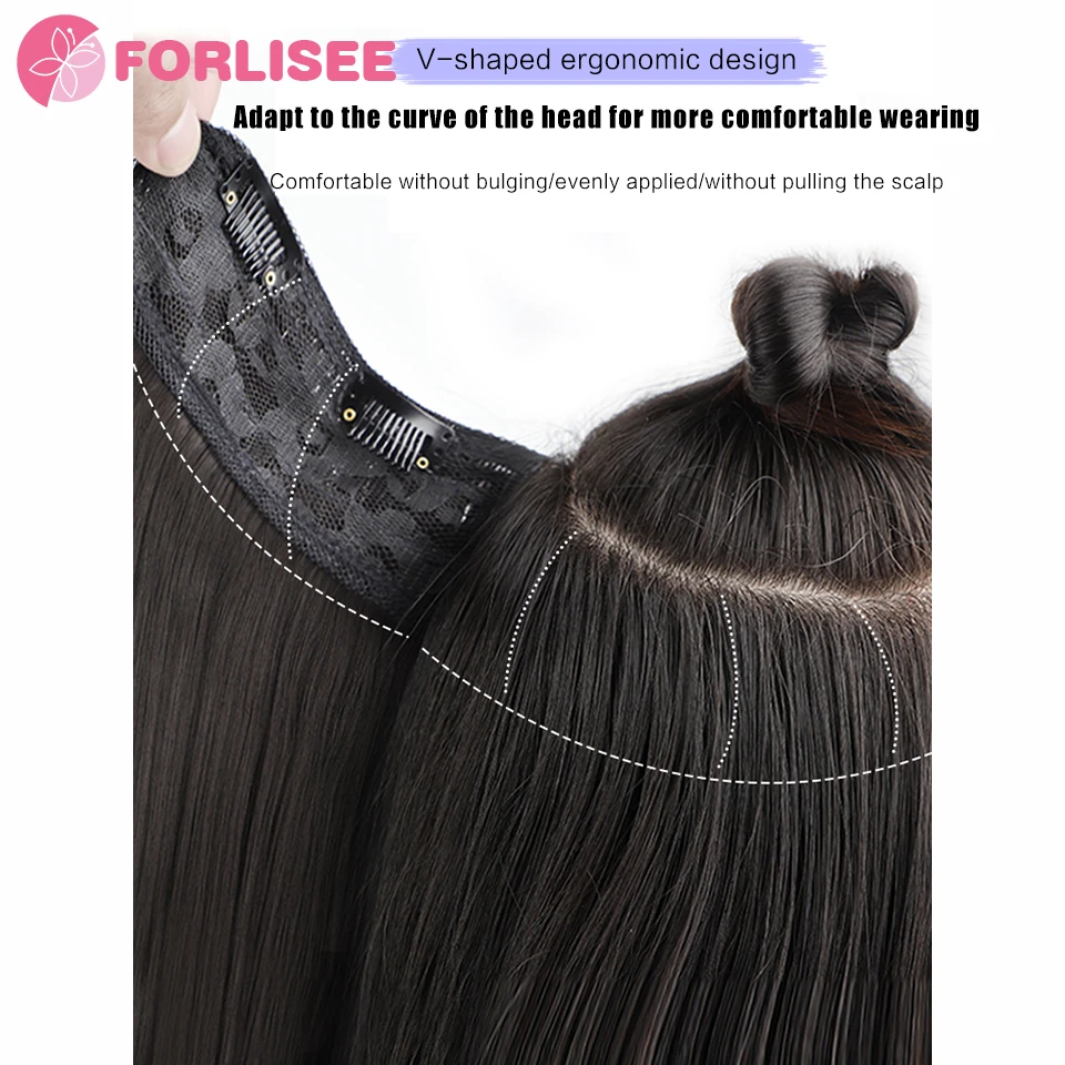 FORLISEE-Peruca Sintética Para Mulheres, Cabelo Comprido, Uma Peça, Micro Roll, Sem Tracess, Invisível, Fofo, Cabelo Curto, Aumentar