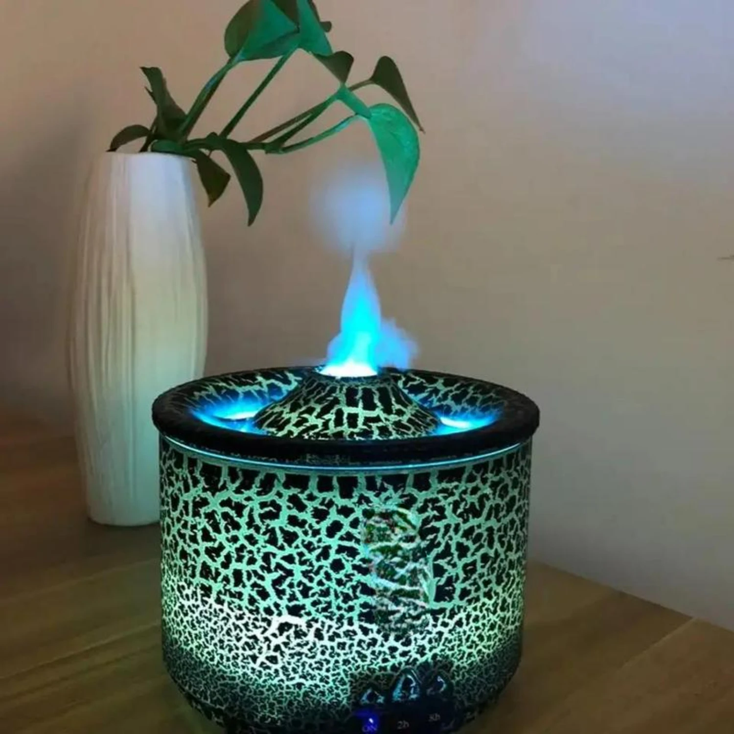 Ideal High-capacity Air Humidifier with Whisper Quiet Essential Oil Diffuser, Realistic Flame & Volcanic Light Effects, Remote C