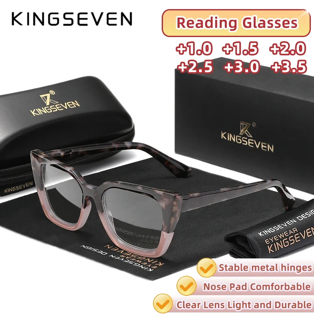 KINGSEVEN Große Katzenaugen-Fassung Damen Lesebrille Weitsichtbrille Retro Antiblau-Licht Presbyopie Dioptrienbrille