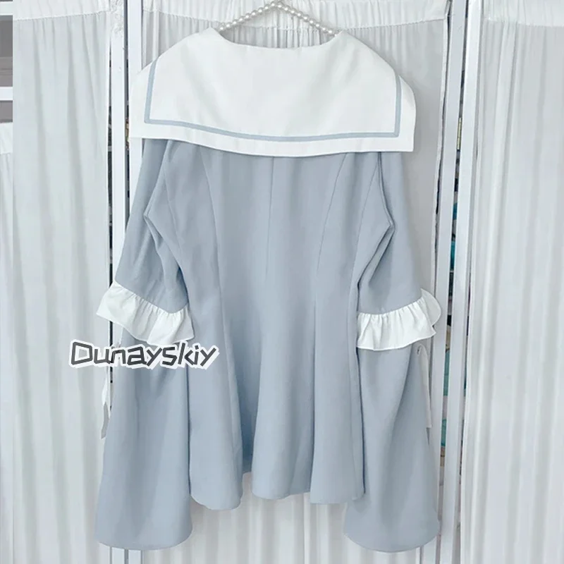 코스프레 일본 마이네 로리타 반바지 세트 Y2k 코스프레 JK 유니폼 슈트 리본 레이스 러플 슬림핏 스티칭 소매 드레스 애니메이션 코스 D