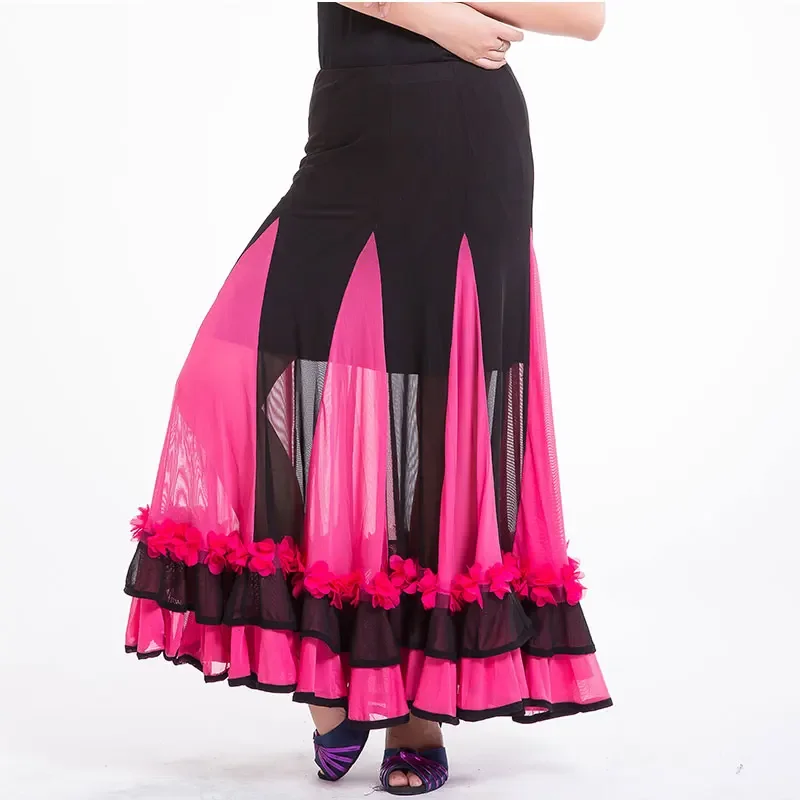 

Длинная распашная танцевальная юбка с блестками и вышивкой, юбка для современного танца, национальный стандарт, конкурсные танцевальные костюмы для вальса