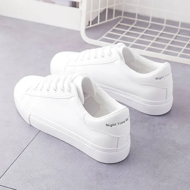 

2025 New in Casual Classic Solid Color PU Leather Woman Casual White Shoe Sneakers Fashion Women's Vulcanize Shoes