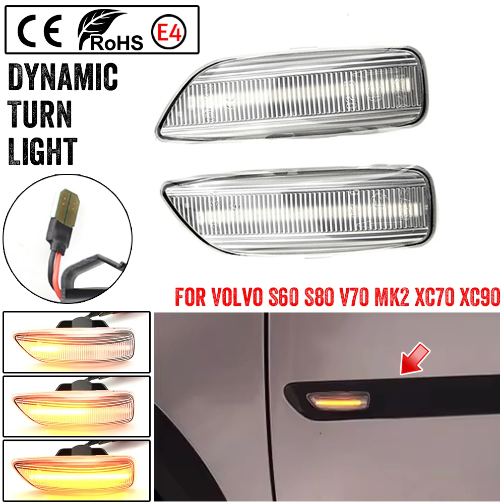 

2Pcs Dynamic Turn Signal Light LED Amber Side Marker Blinker For Volvo S60 MK1 S80 MK1 (TS.XY) V70 MK2 (SW) XC70 XC90 MK1