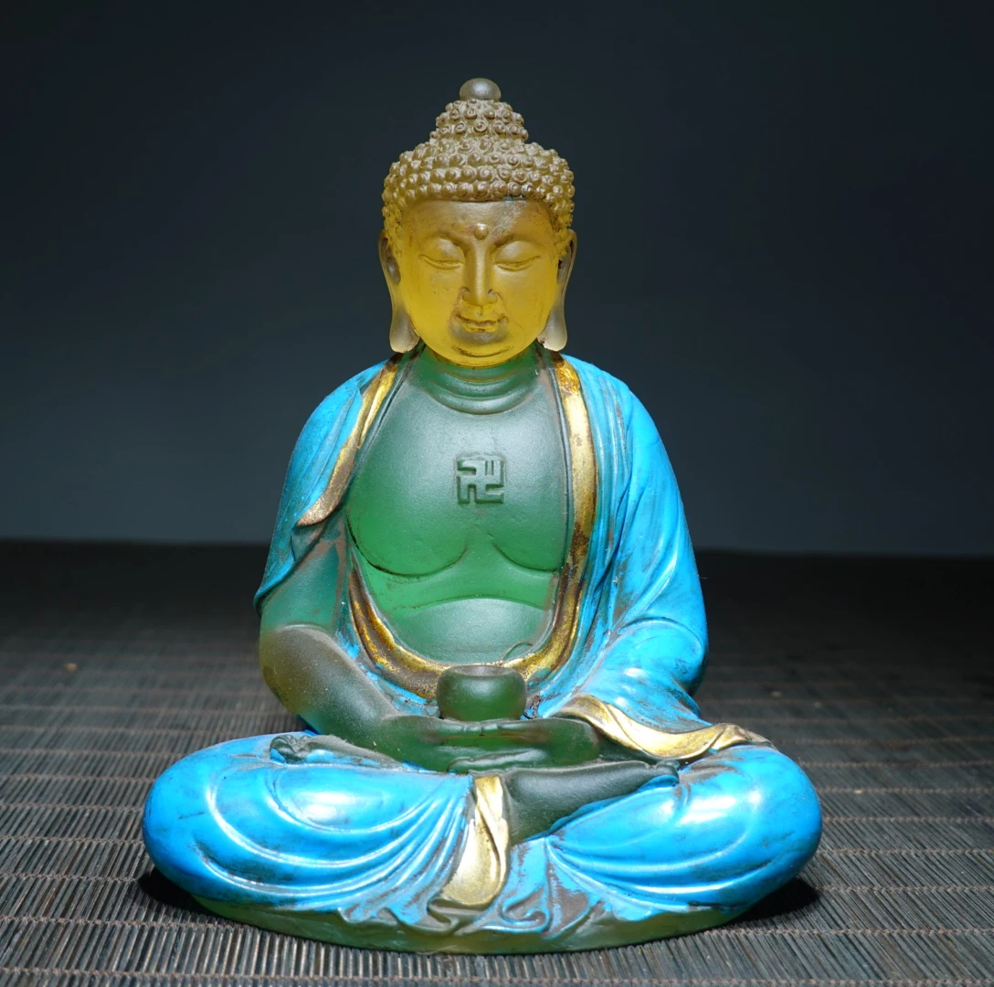 Ancient China Colored Glaze Buddha Statue Feng Shui Home Decor Miniature Decorations Crafts Religious Temple Thai Buddha Statue