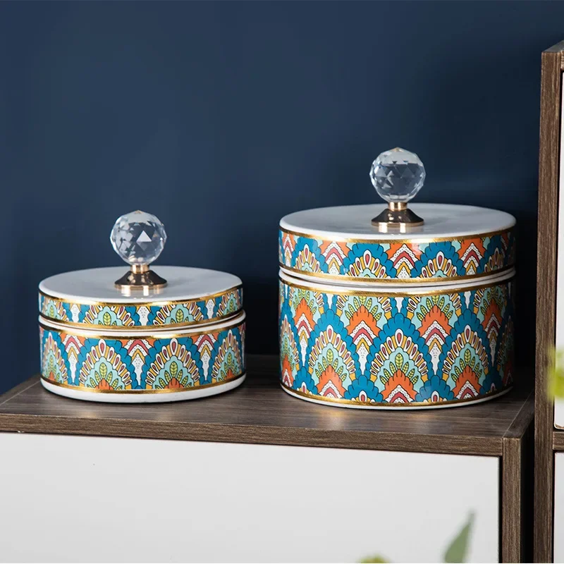 Crystal Ball Jewelry Box Ceramic Storage Jar Desktop Storage Organization Box Porcelain Decorative Tank Home Decoration